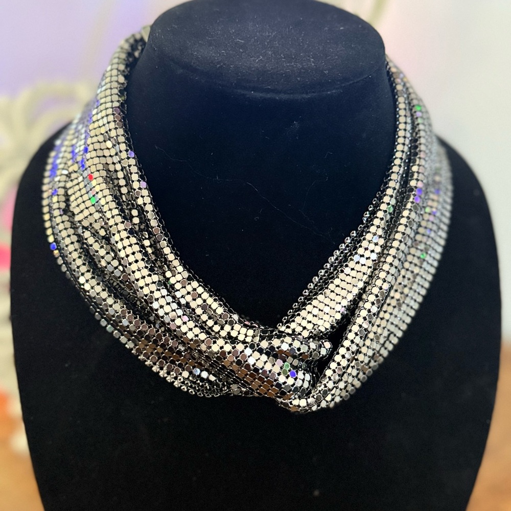 Elegant Silver and Black Mesh Necklace